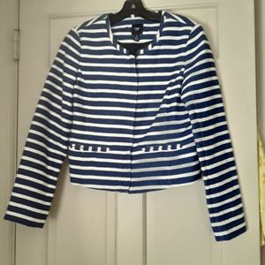 The Gap Striking blue and white stripe suit jacket zipper front Size 4